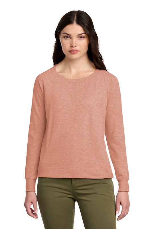 District Women's Featherweight French Terry Long Sleeve Crewneck. DT672 (Choose Your Design)
