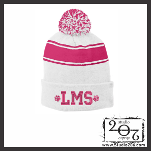 Stripe Pom Pom Beanie. LMS (Embroidered) STC28