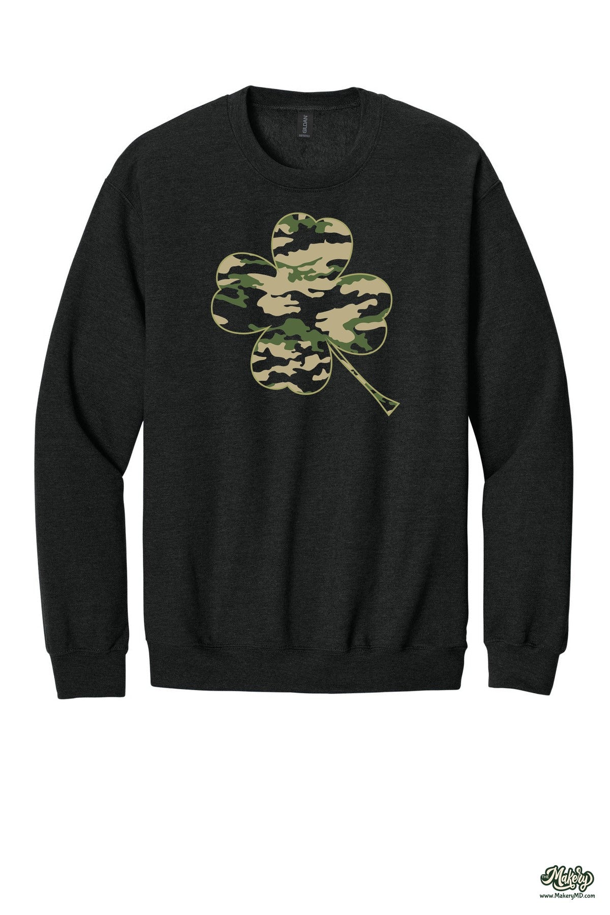Camo Clover - Crewneck Sweatshirt / Heather Black / front