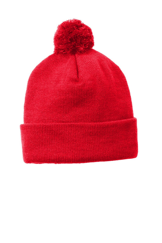 Sport-Tek Solid Pom Pom Beanie. STC37 (Choose Your Design)