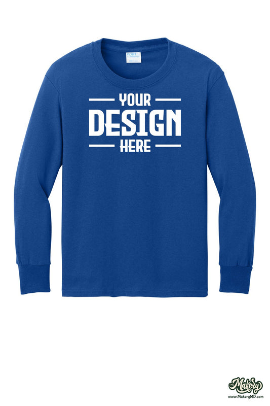 Port & Co Youth Long Sleeve Core Cotton Tee. PC54YLS (Choose Your Design)