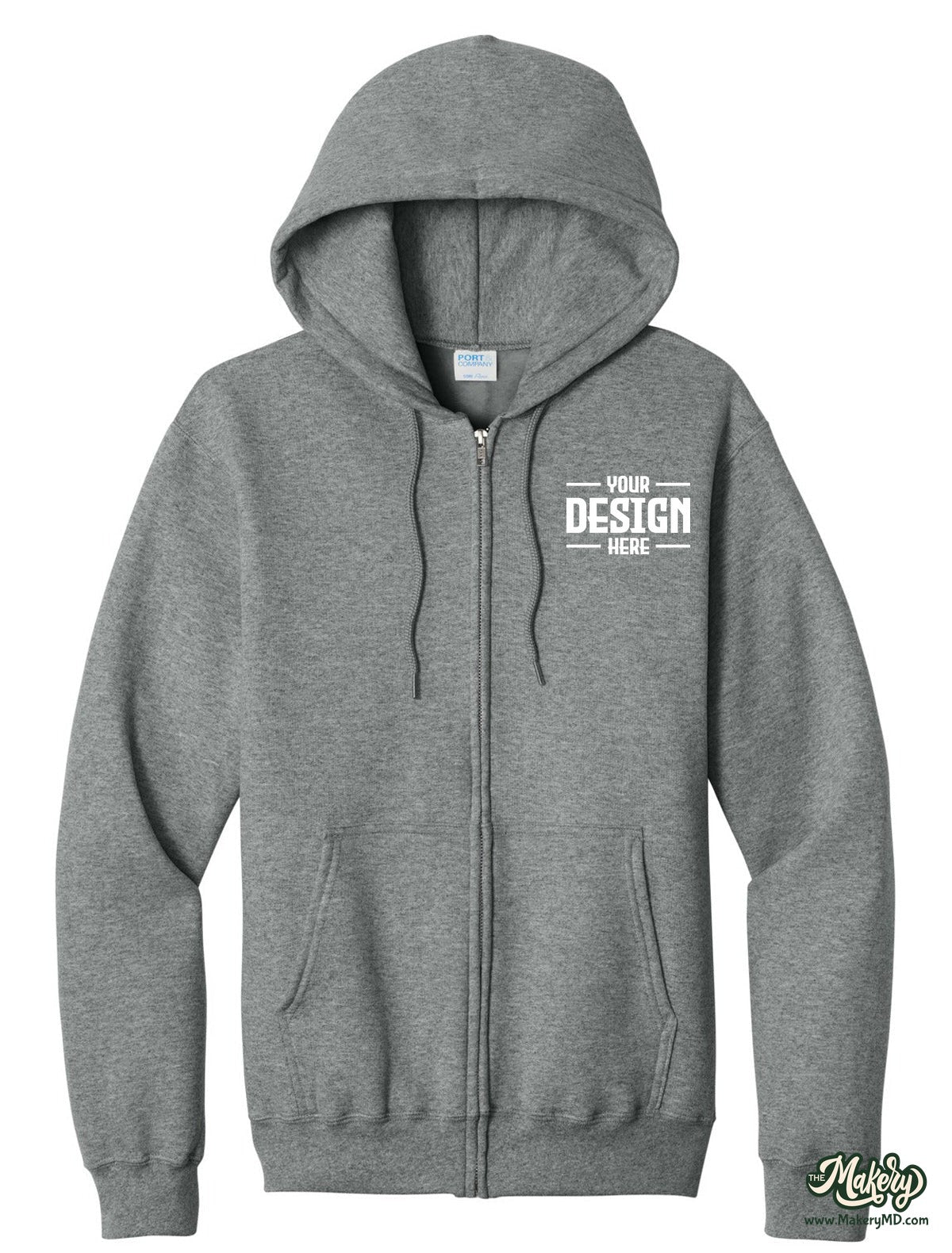 Port & Co Core Fleece Full-Zip Hooded Sweatshirt. PC78ZH (Choose Your Design)