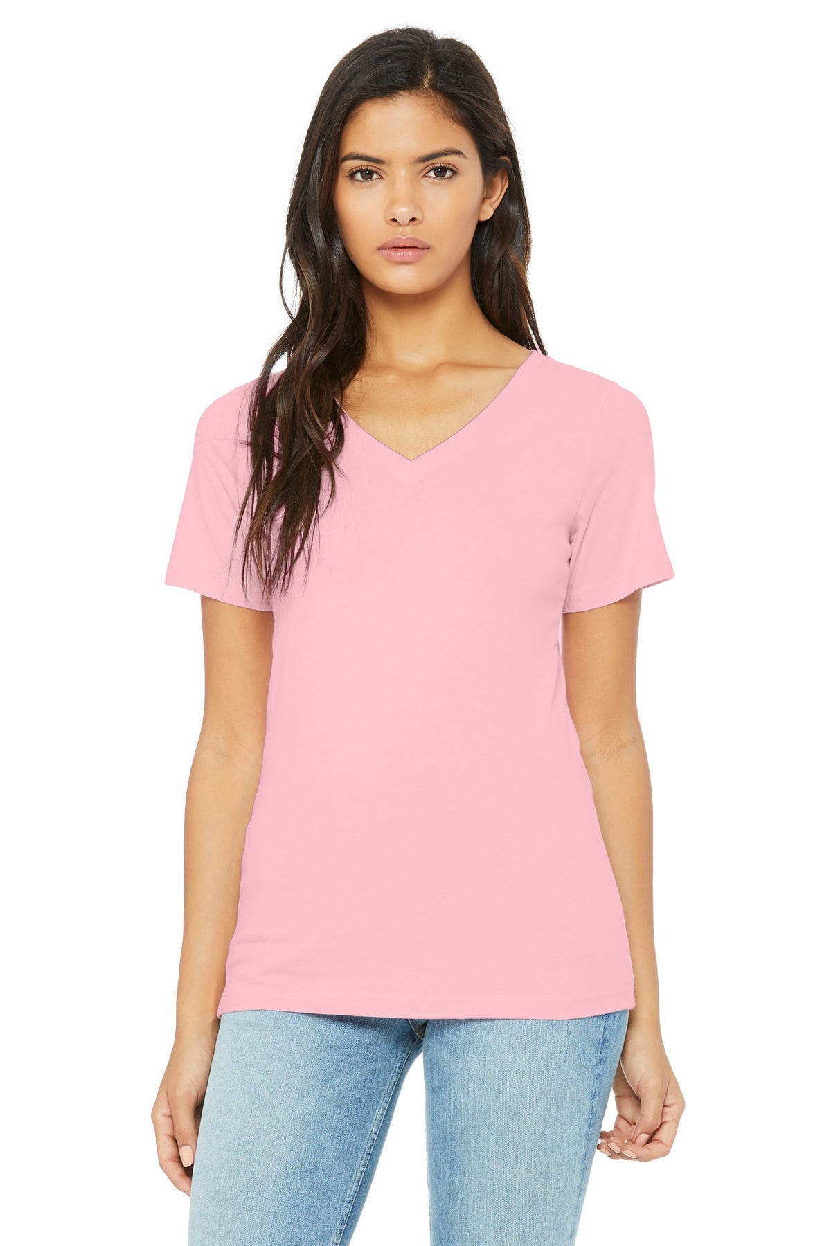 BELLA+CANVAS  Women's Relaxed Jersey Short Sleeve V-Neck Tee. BC6405