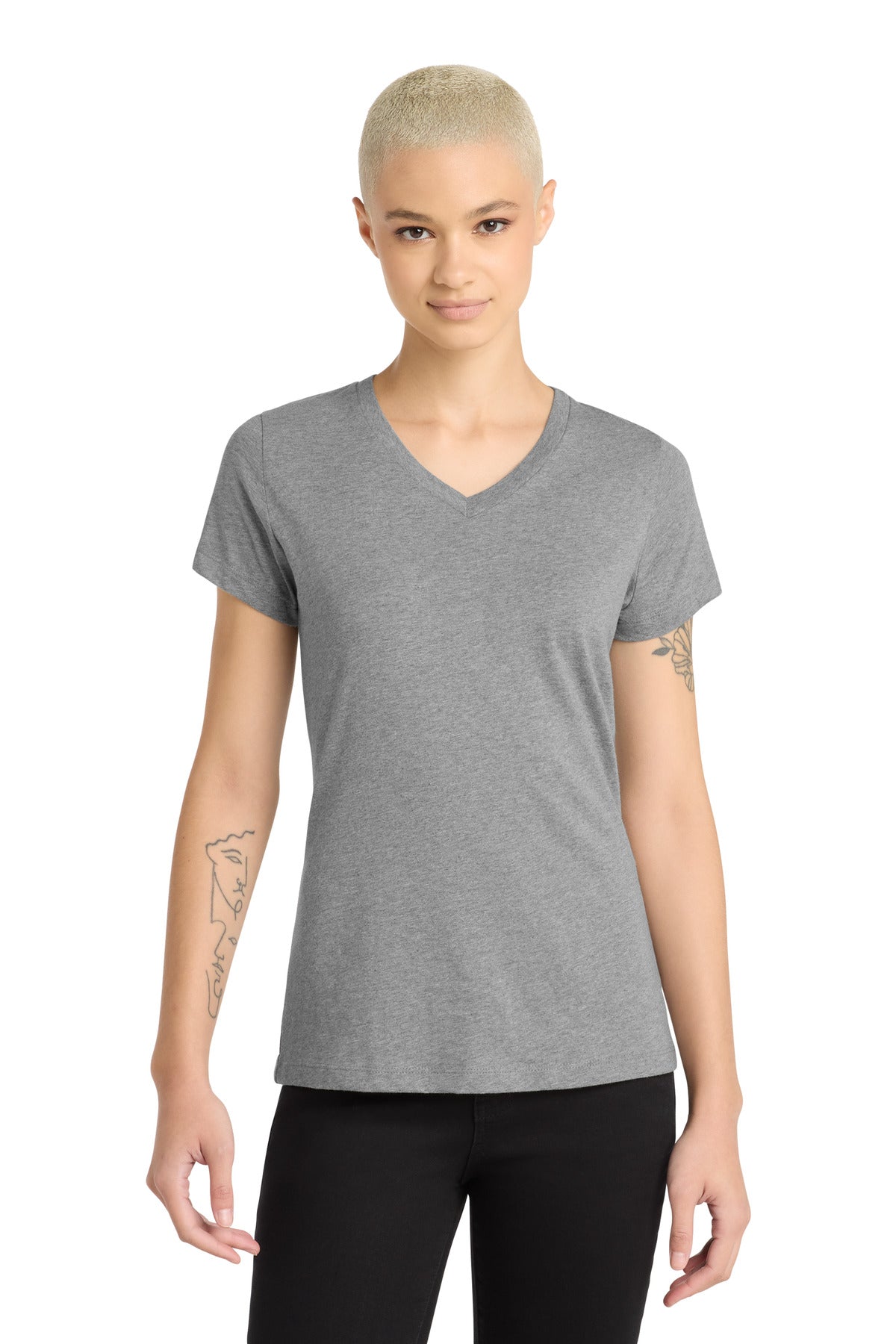 District Women's Perfect Blend CVC V-Neck Tee. DM1190L