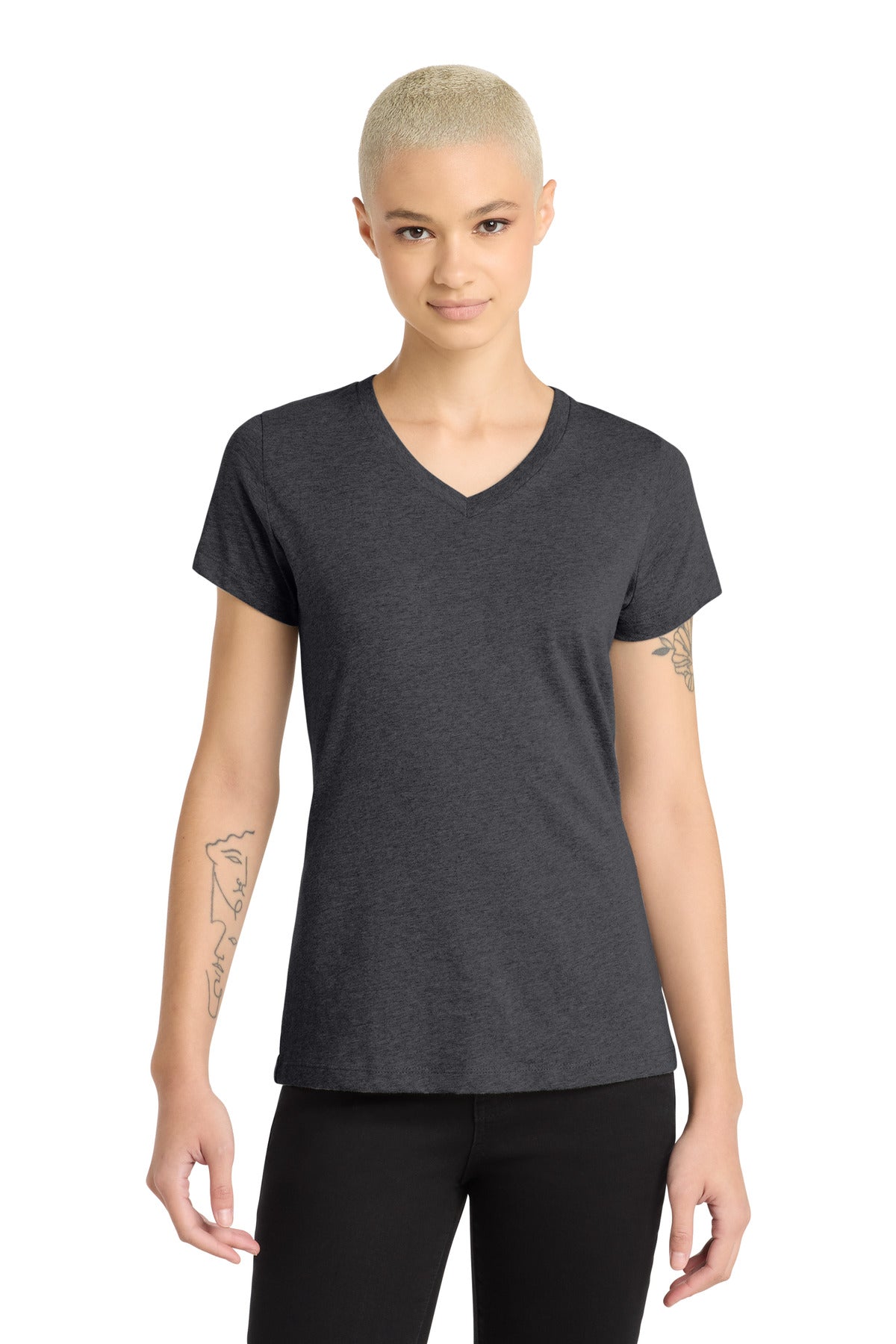 District Women's Perfect Blend CVC V-Neck Tee. DM1190L