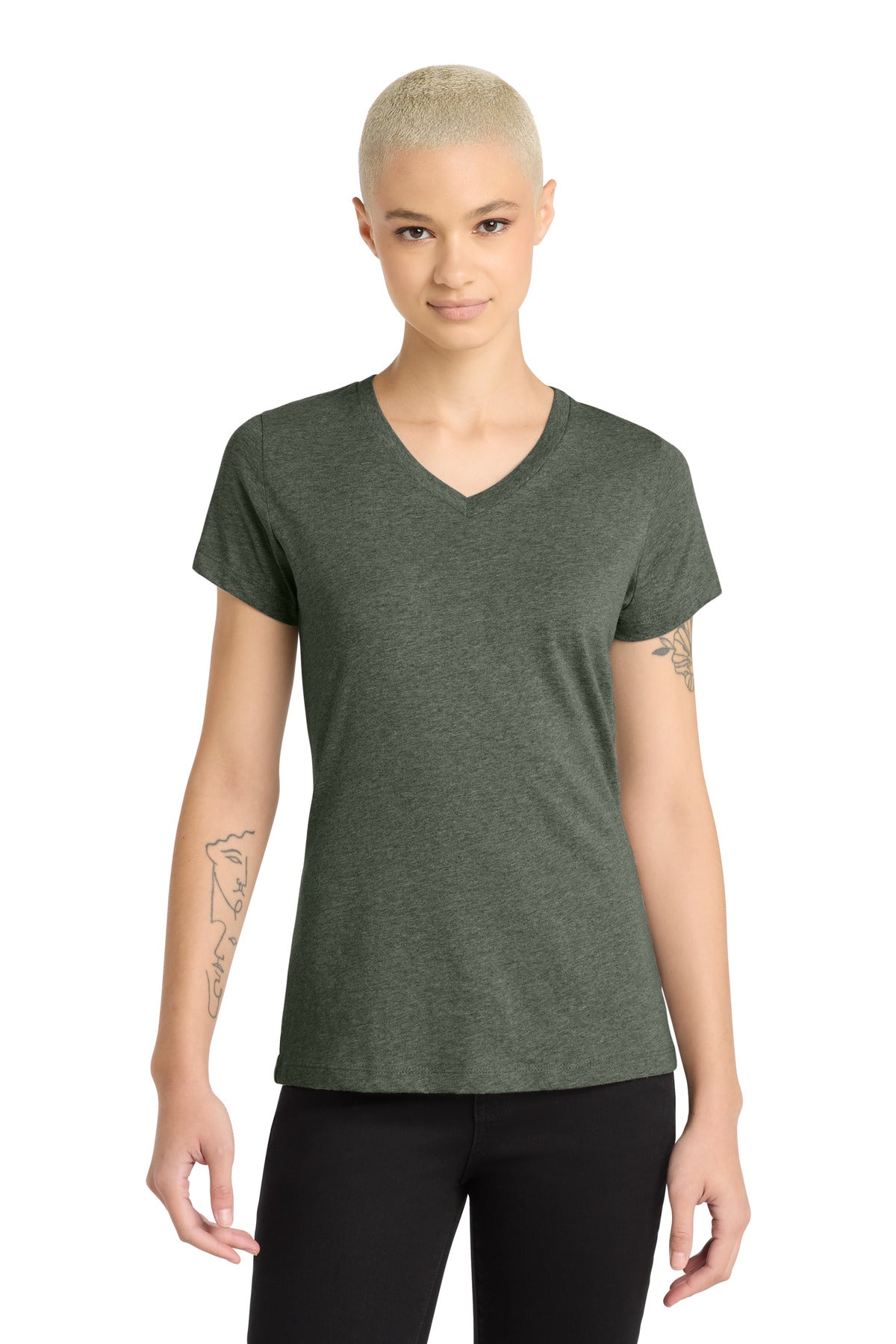 District Women's Perfect Blend CVC V-Neck Tee. DM1190L