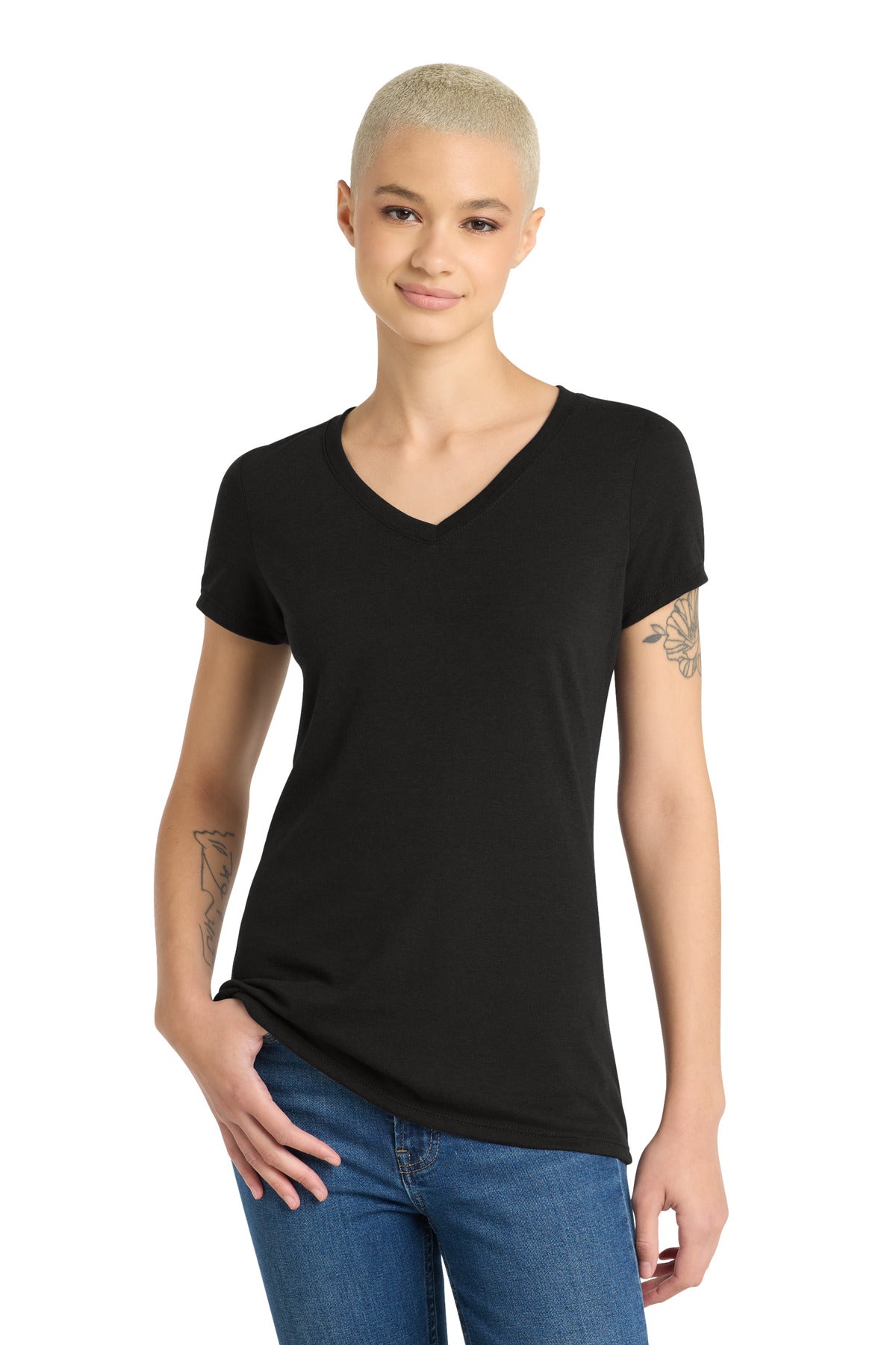 District Women's Perfect Tri V-Neck Tee. DM1350L (Choose Your Design)