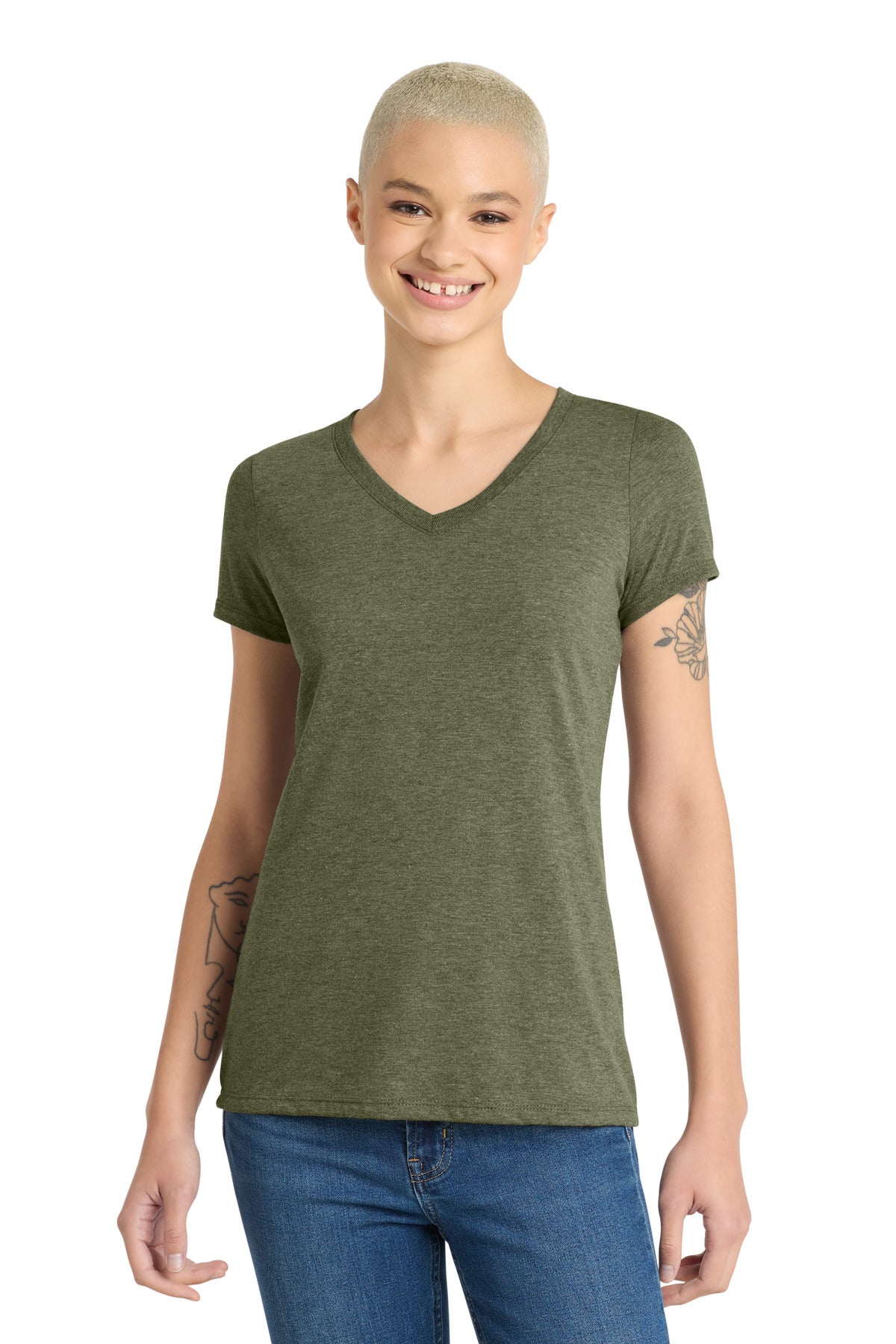 District Women's Perfect Tri V-Neck Tee. DM1350L (Choose Your Design)