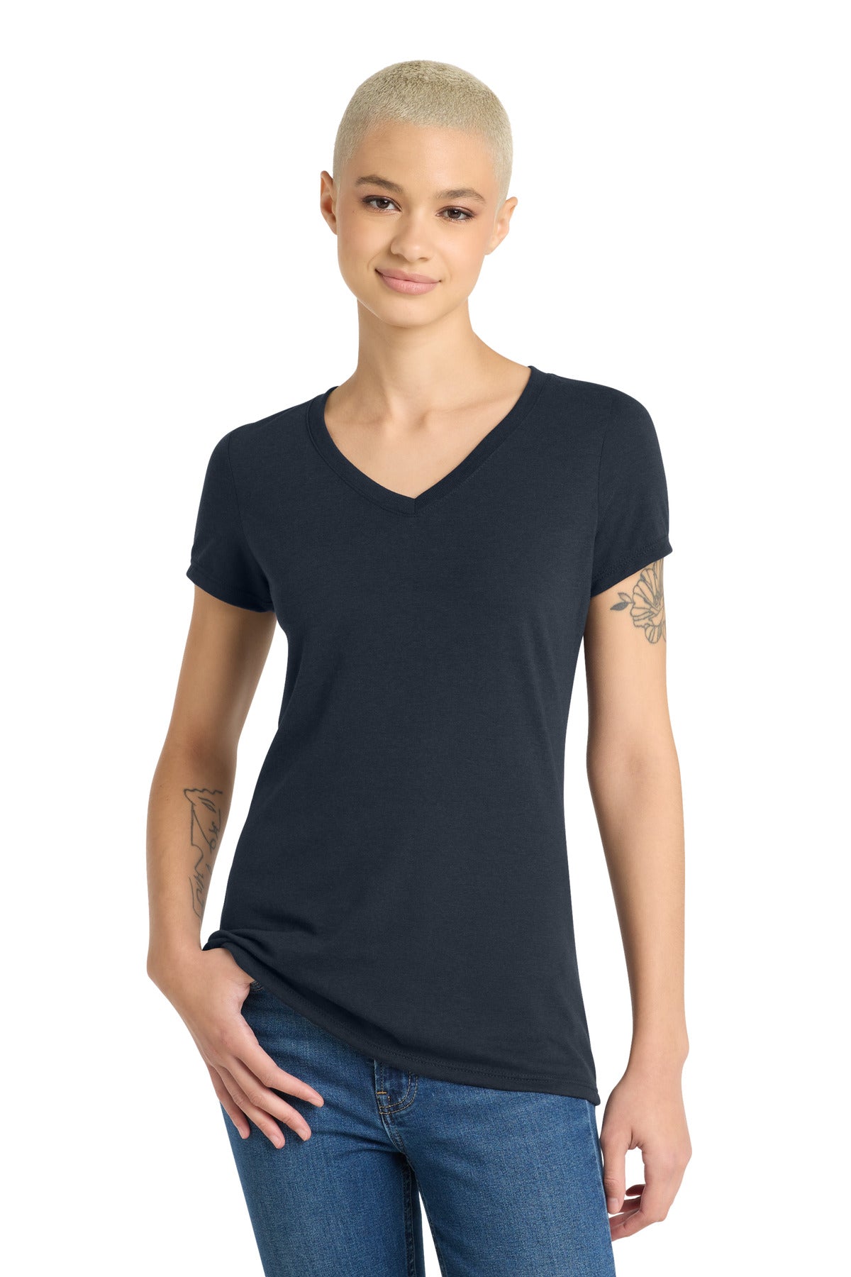 District Women's Perfect Tri V-Neck Tee. DM1350L (Choose Your Design)