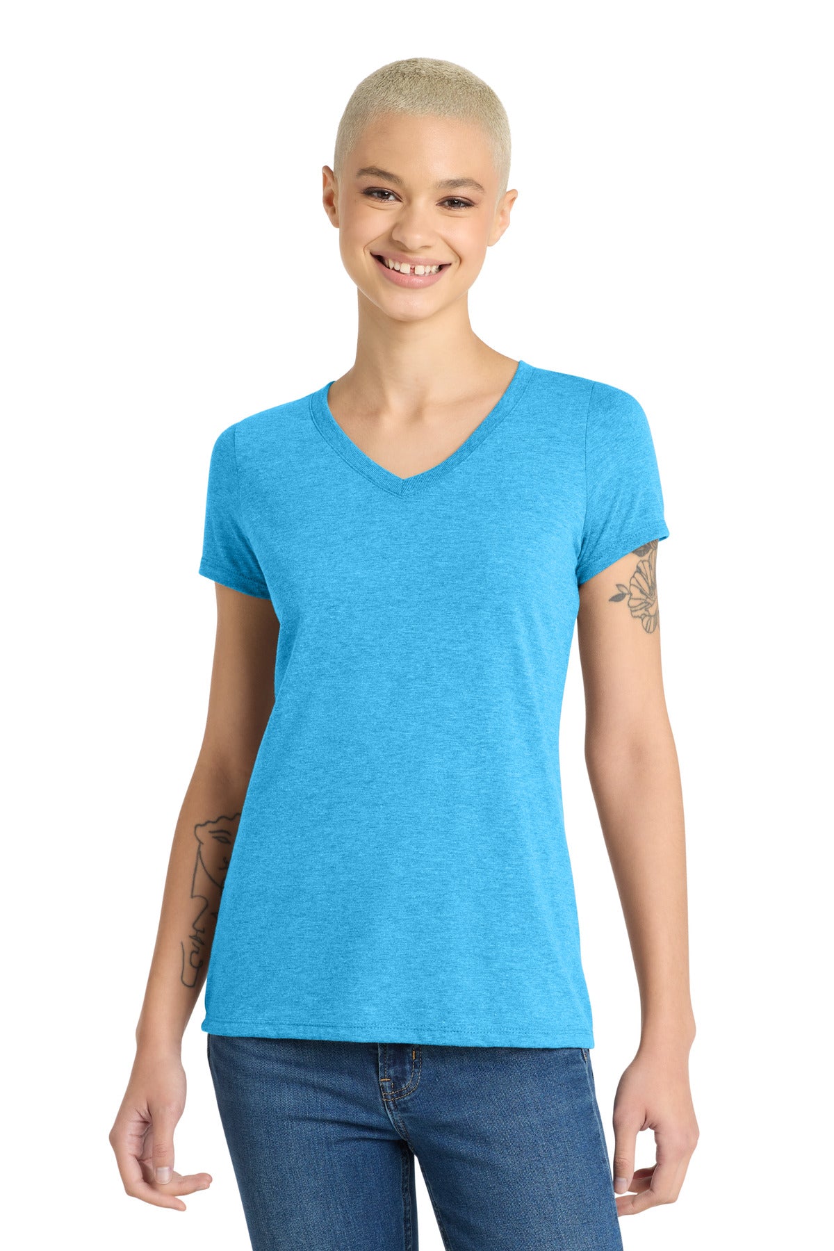 District Women's Perfect Tri V-Neck Tee. DM1350L (Choose Your Design)