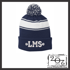 Stripe Pom Pom Beanie.  LMS (Embroidered) STC28