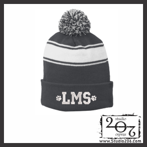 Stripe Pom Pom Beanie.  LMS (Embroidered) STC28