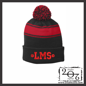 Stripe Pom Pom Beanie.  LMS (Embroidered) STC28