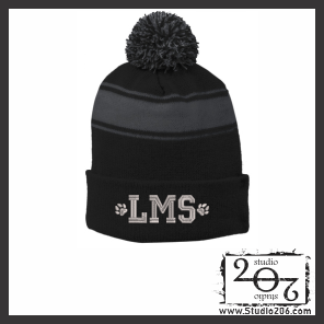 Stripe Pom Pom Beanie.  LMS (Embroidered) STC28