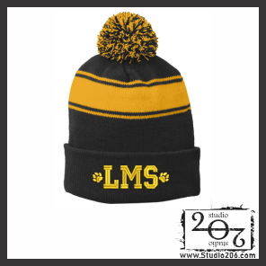 Stripe Pom Pom Beanie.  LMS (Embroidered) STC28