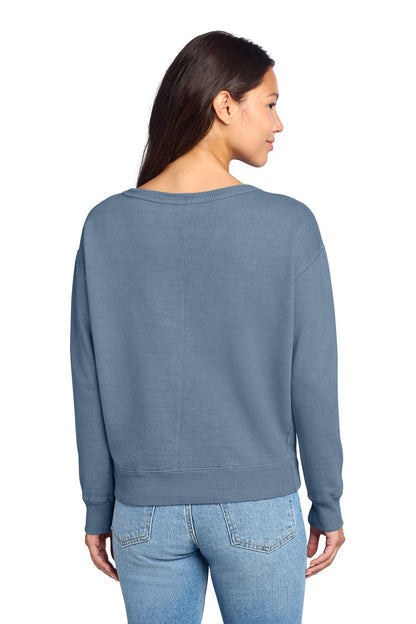 Port & Co Women's Beach Wash Garment-Dyed V-Neck Sweatshirt LPC098V (Choose Your Logo)
