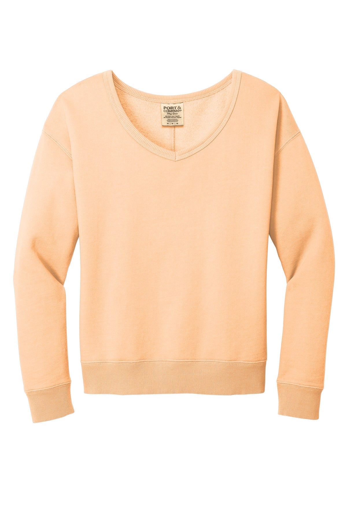 Port & Co Women's Beach Wash Garment-Dyed V-Neck Sweatshirt LPC098V (Choose Your Logo)