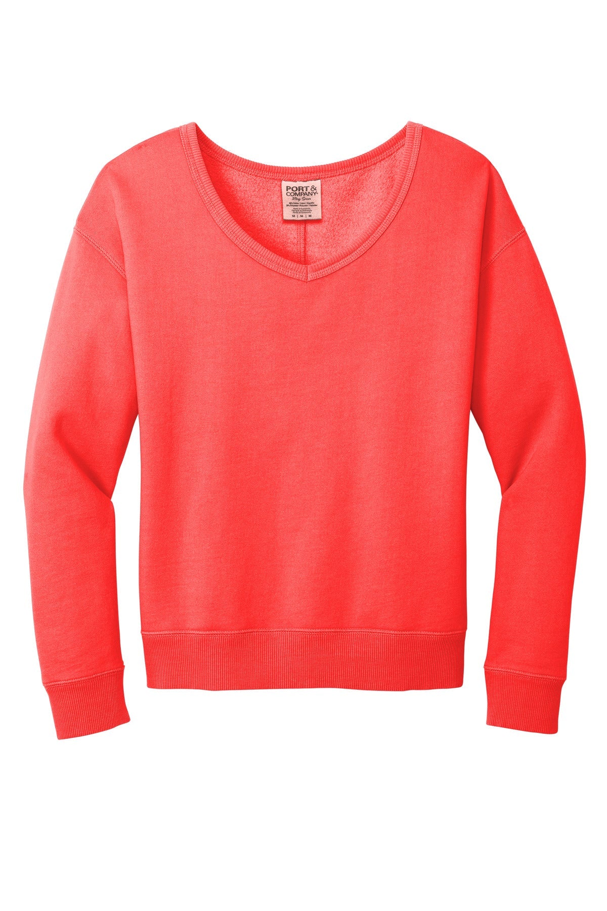 Port & Co Women's Beach Wash Garment-Dyed V-Neck Sweatshirt LPC098V (Choose Your Logo)