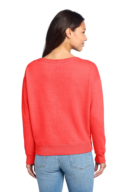 Port & Co Women's Beach Wash Garment-Dyed V-Neck Sweatshirt LPC098V (Choose Your Logo)