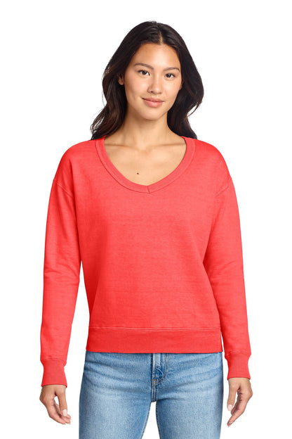 Port & Co Women's Beach Wash Garment-Dyed V-Neck Sweatshirt LPC098V (Choose Your Logo)