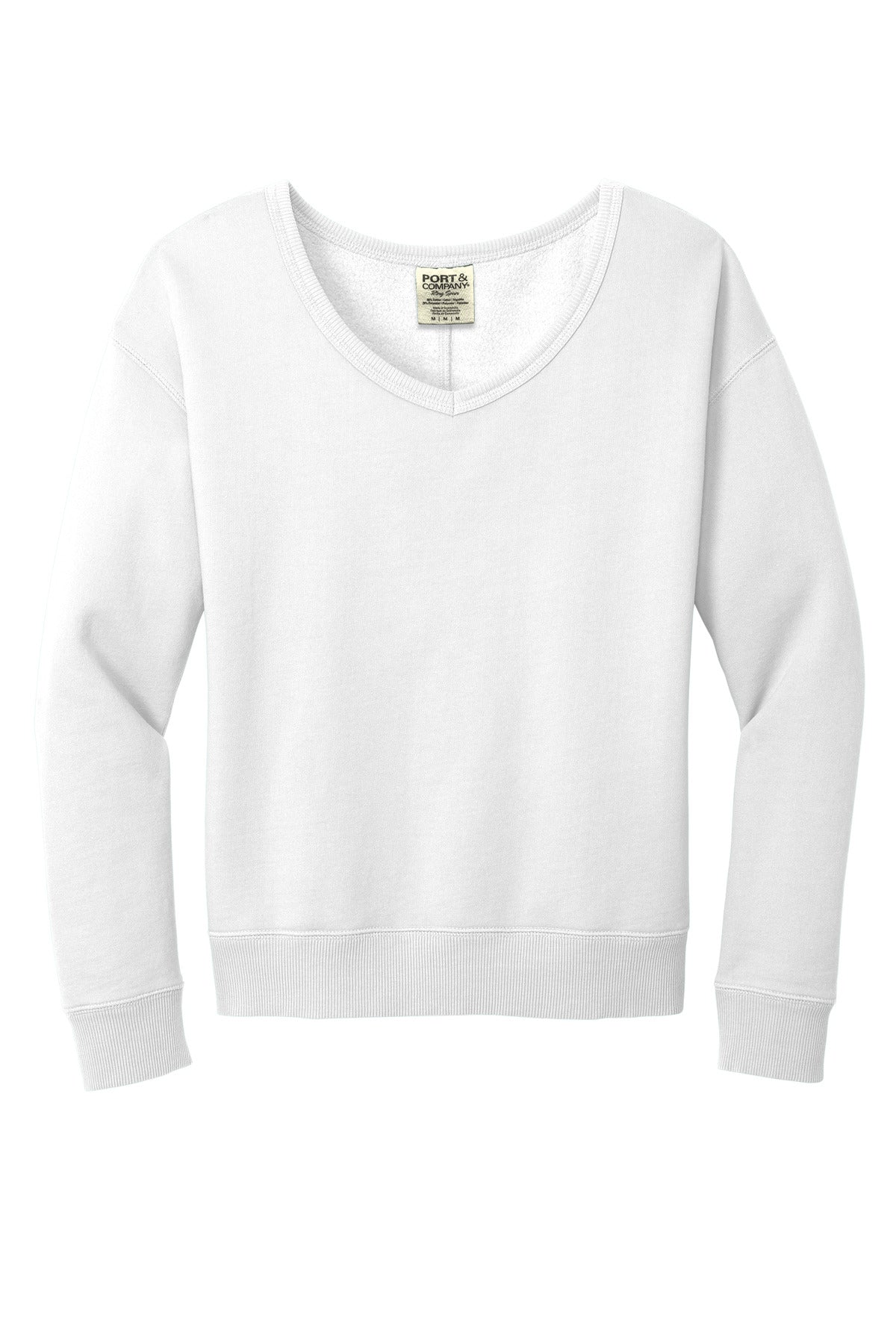 Port & Co Women's Beach Wash Garment-Dyed V-Neck Sweatshirt LPC098V (Choose Your Logo)