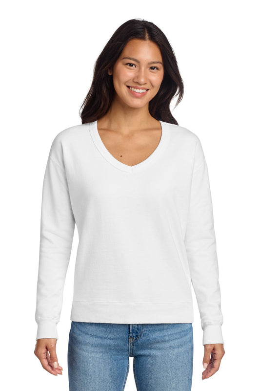 Port & Co Women's Beach Wash Garment-Dyed V-Neck Sweatshirt LPC098V (Choose Your Logo)