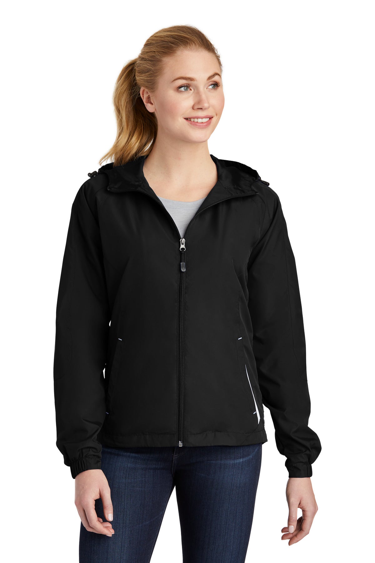 Sport-Tek Ladies Colorblock Hooded Raglan Jacket. LST76 (Choose Your Design)