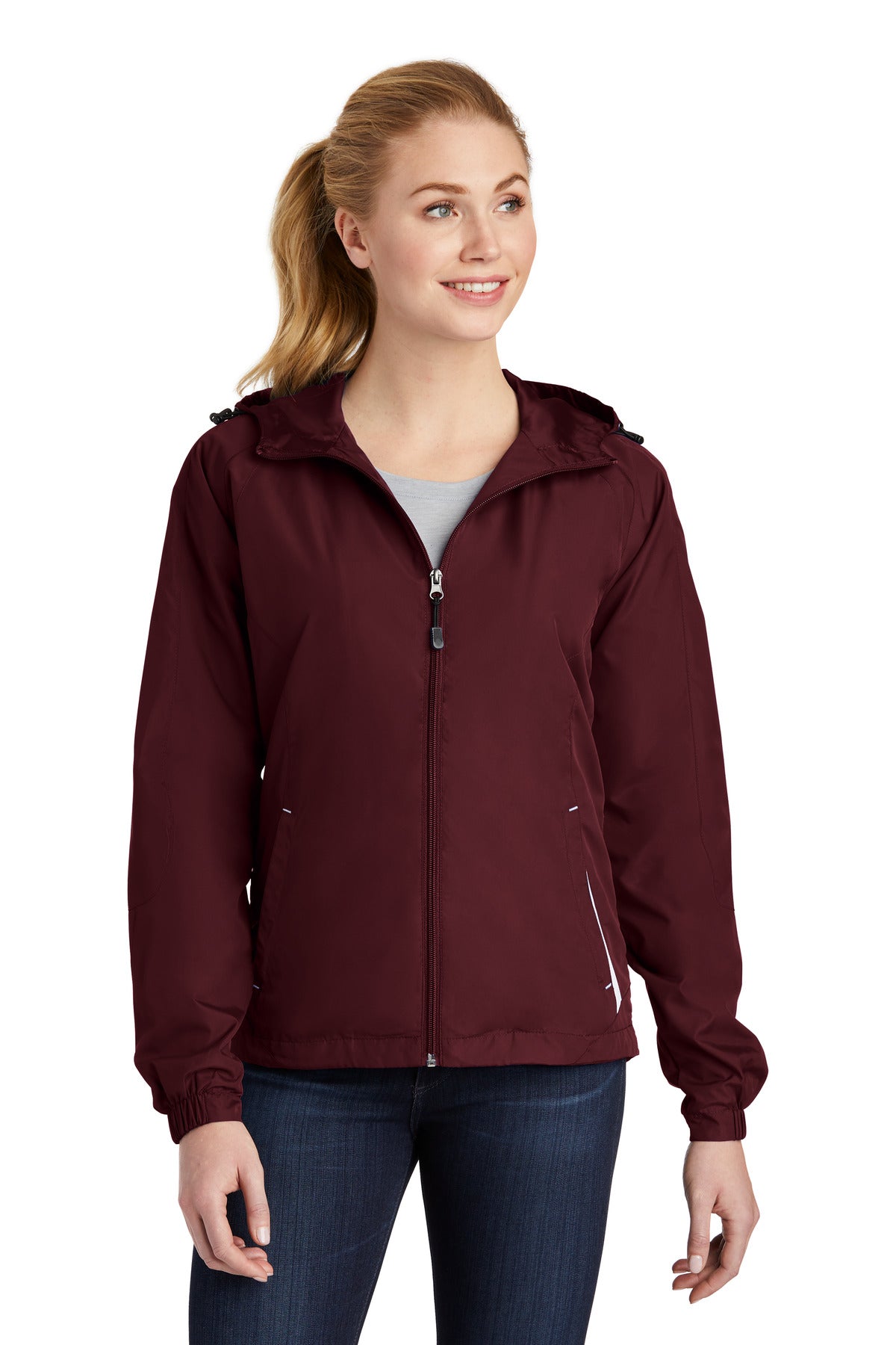 Sport-Tek Ladies Colorblock Hooded Raglan Jacket. LST76 (Choose Your Design)
