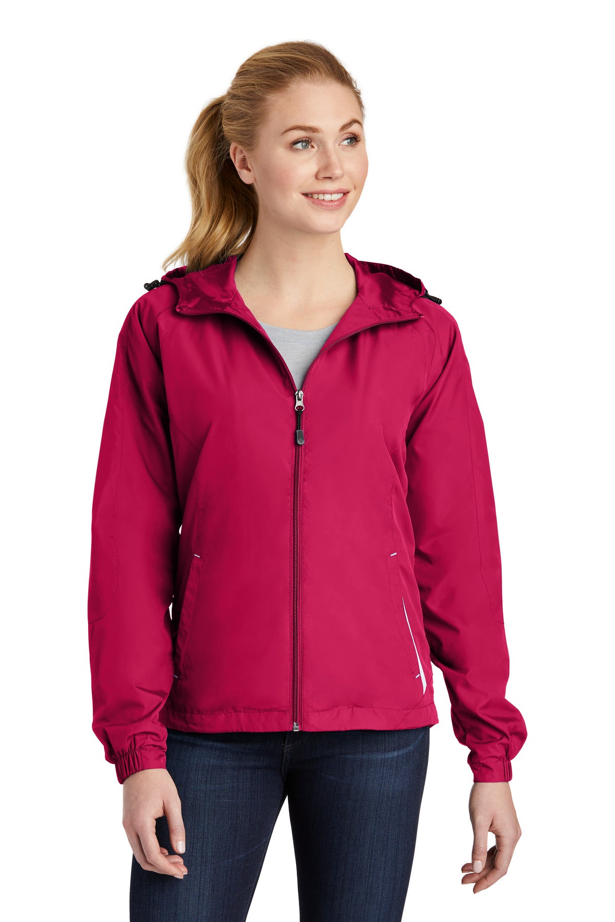 Sport-Tek Ladies Colorblock Hooded Raglan Jacket. LST76 (Choose Your Design)