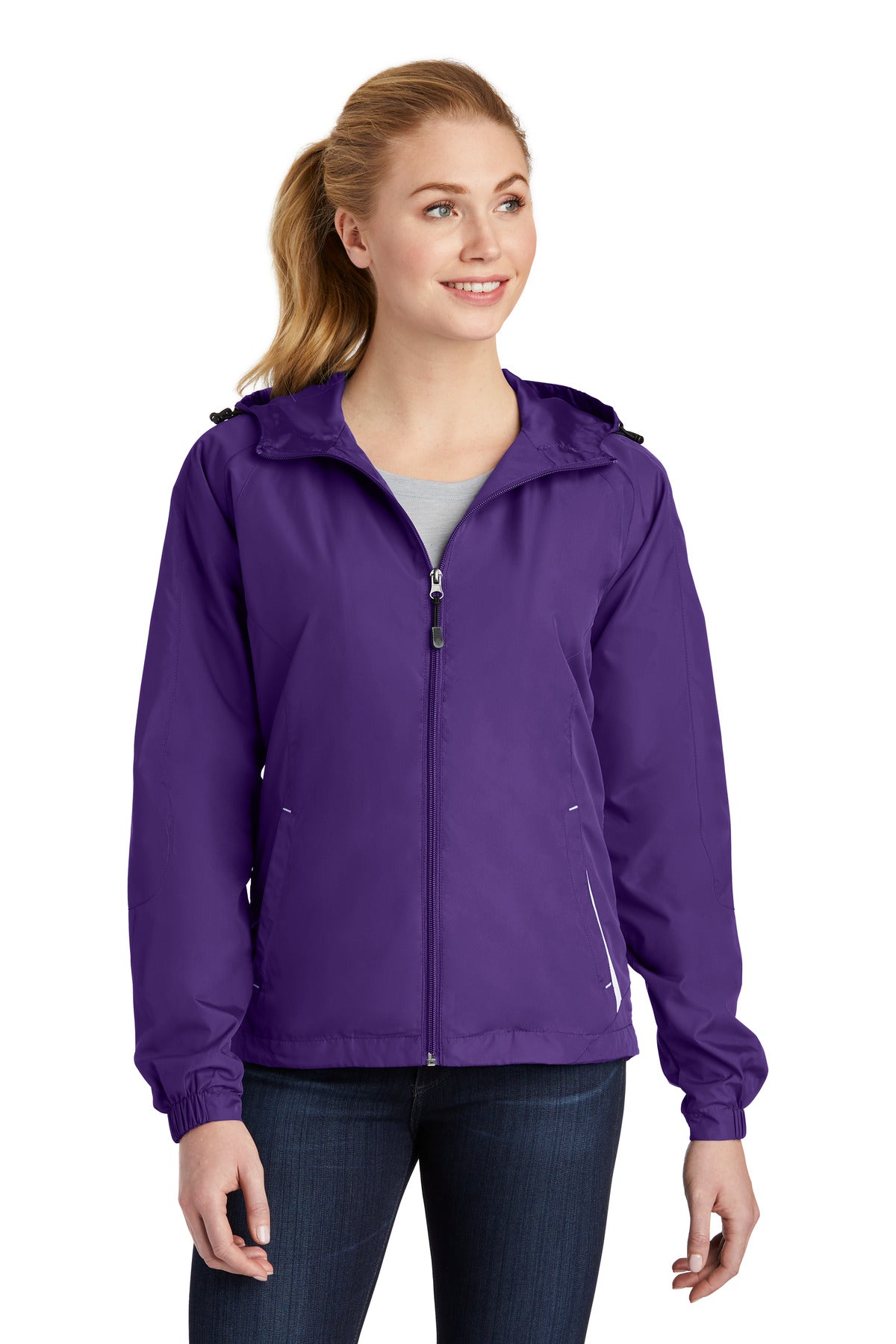Sport-Tek Ladies Colorblock Hooded Raglan Jacket. LST76 (Choose Your Design)