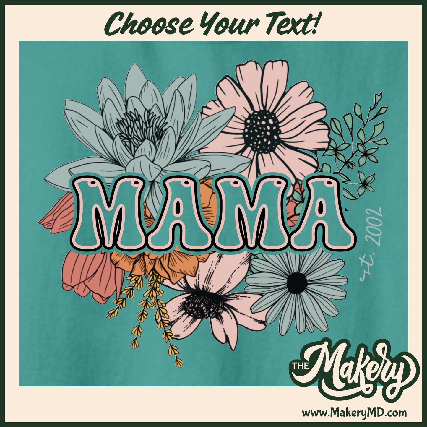 Boho Flowers - Custom Text and Custom Year - (M00-D-Flower01)