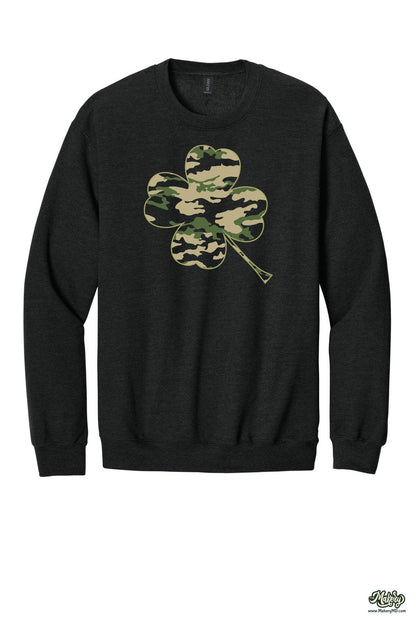 Camo Clover - Crewneck Sweatshirt / Heather Black / front