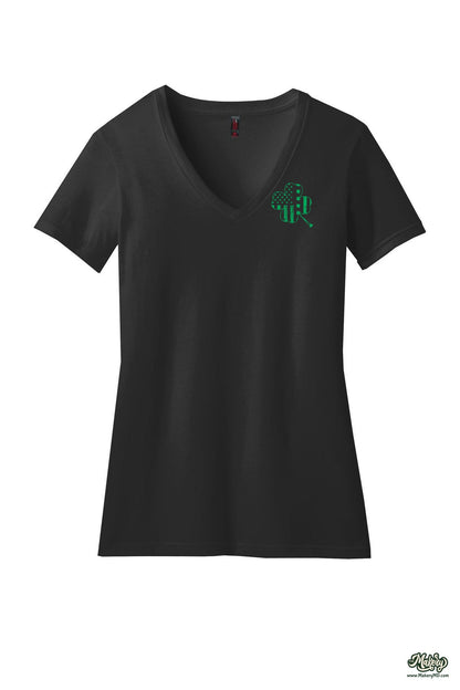 Shamrock Flag - Ladies V-Neck / Black / front