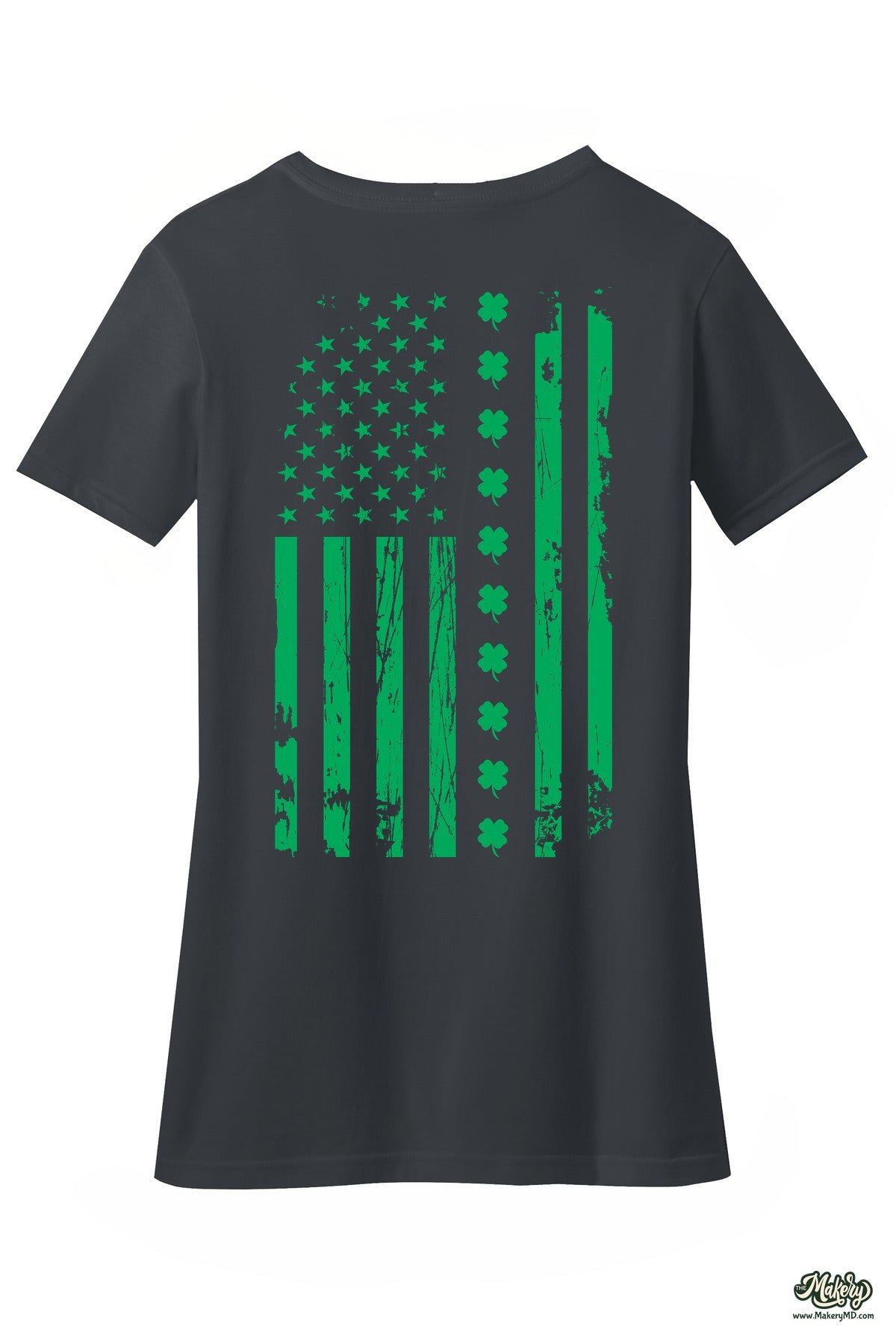Shamrock Flag - Ladies V-Neck / Charcoal / back