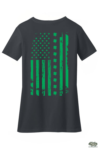 Shamrock Flag - Ladies V-Neck / Charcoal / back