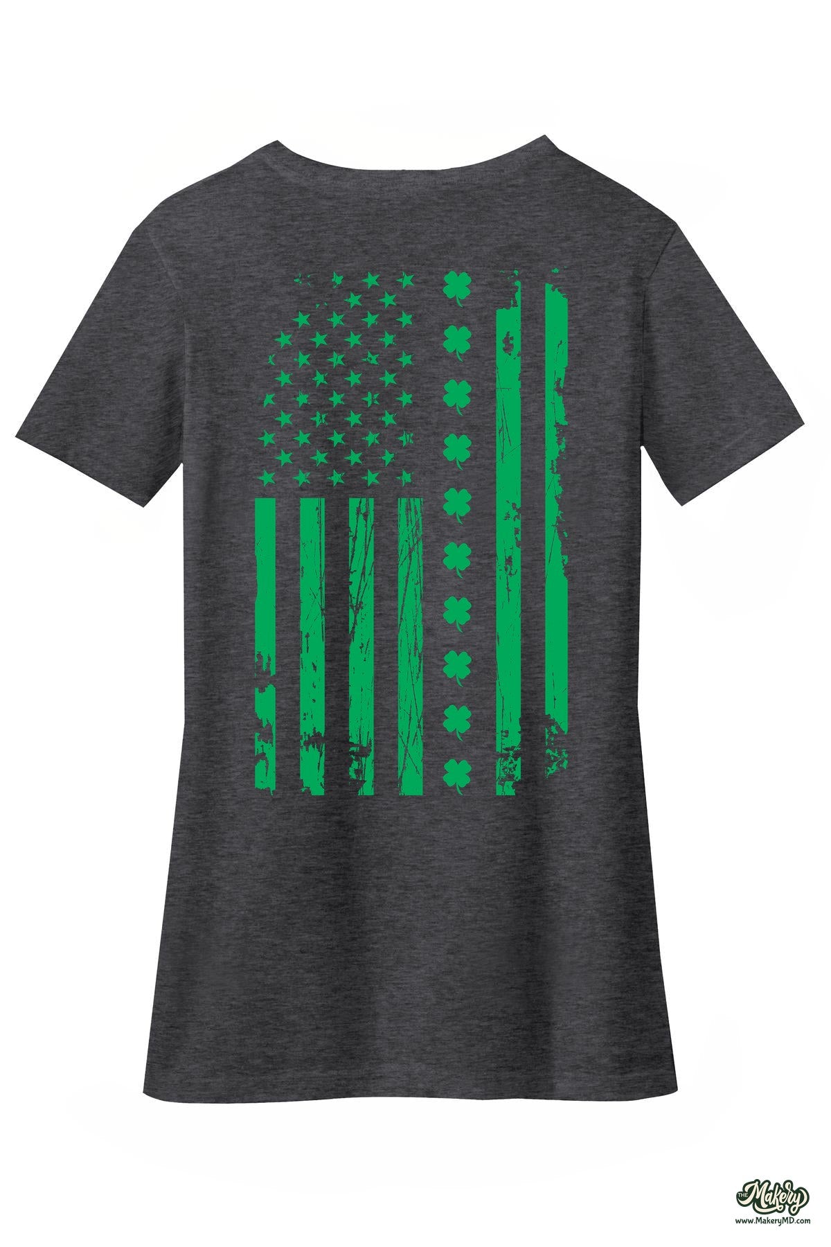 Shamrock Flag - Ladies V-Neck / Dark Heathered Charcoal / back
