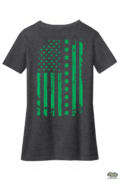 Shamrock Flag - Ladies V-Neck / Dark Heathered Charcoal / back