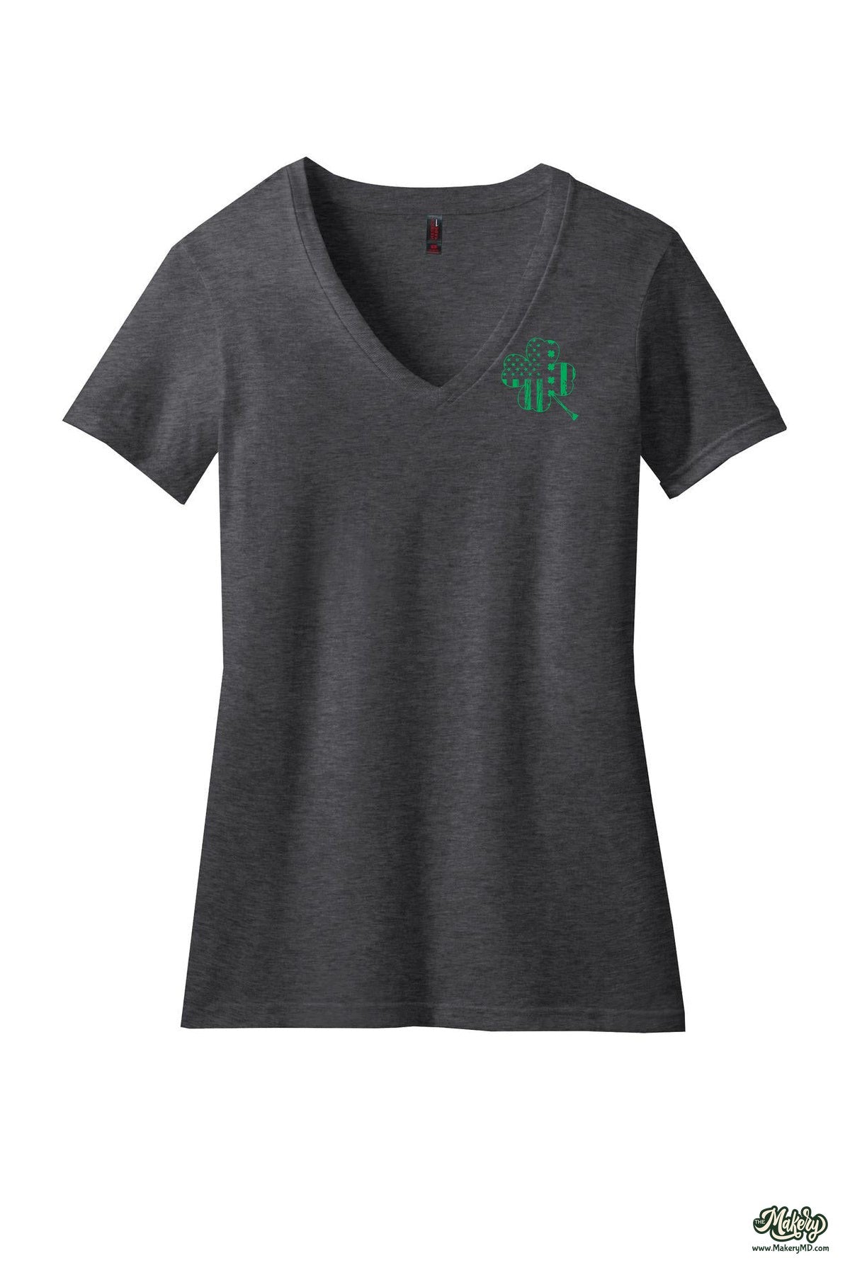Shamrock Flag - Ladies V-Neck / Dark Heathered Charcoal / front