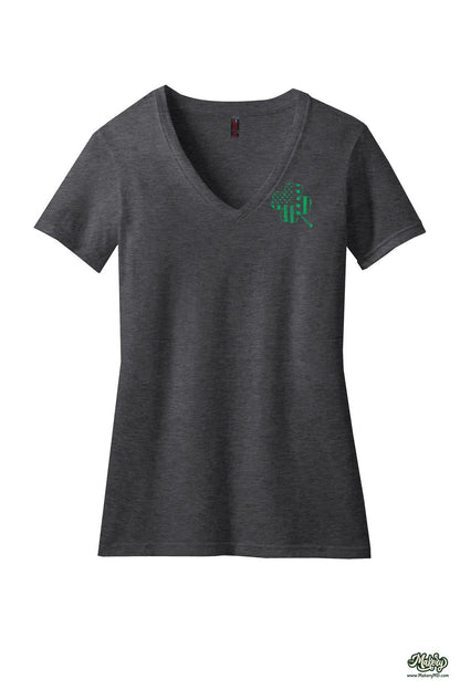 Shamrock Flag - Ladies V-Neck / Dark Heathered Charcoal / front