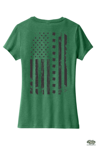 Shamrock Flag - Ladies V-Neck / Heathered Kelly Green / back