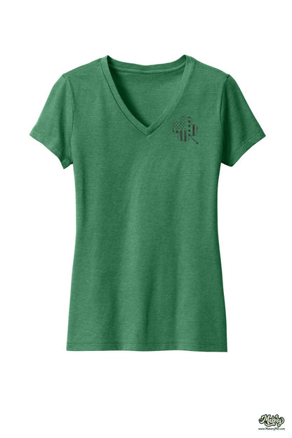 Shamrock Flag - Ladies V-Neck / Heathered Kelly Green / front