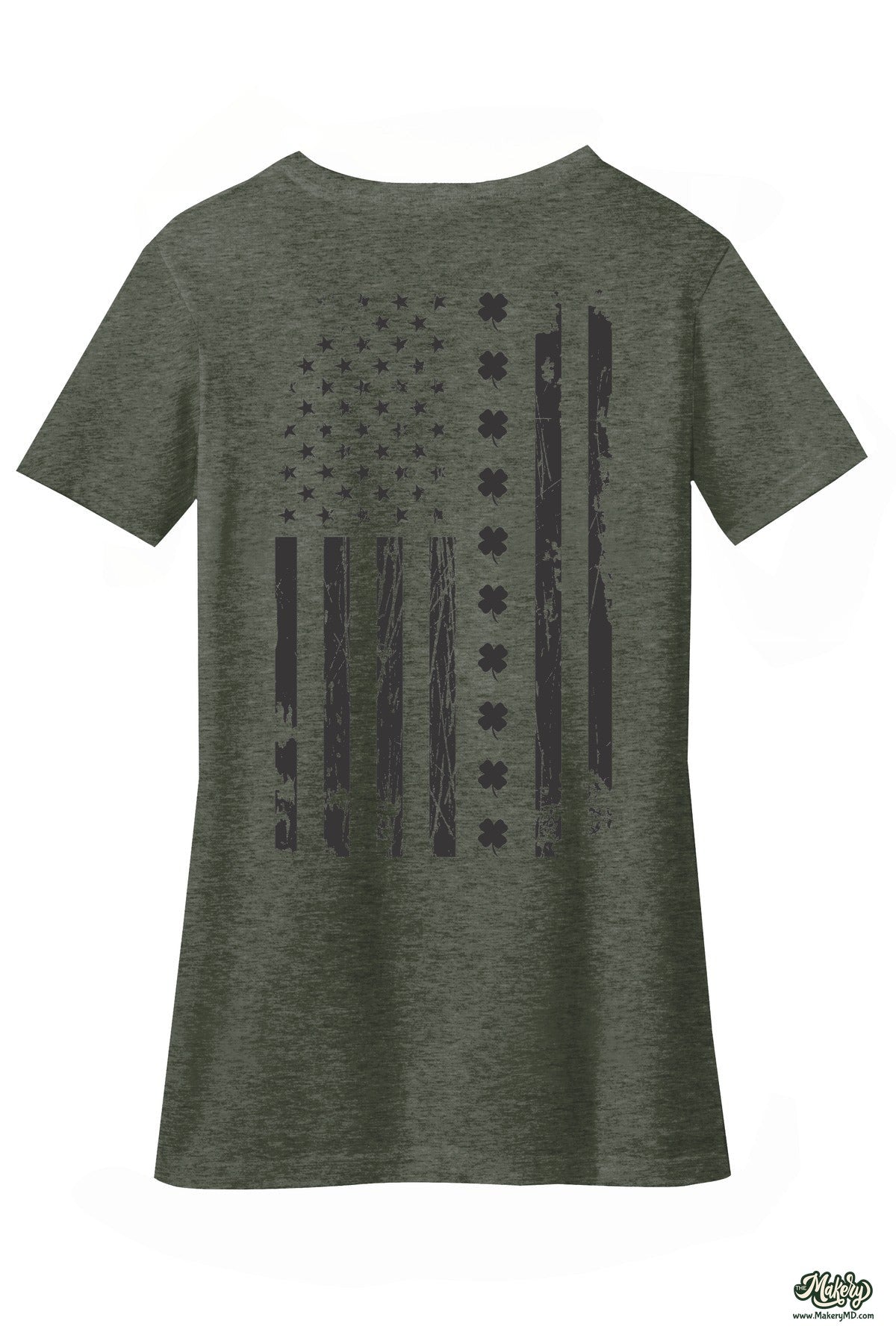Shamrock Flag - Ladies V-Neck / Heathered Olive / back