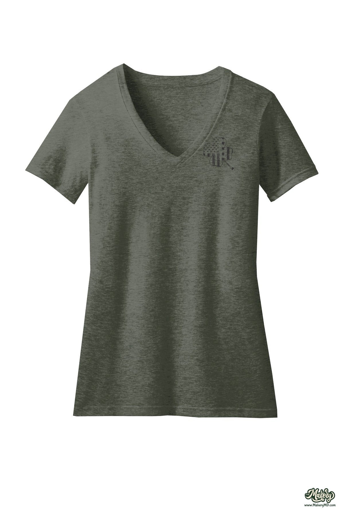 Shamrock Flag - Ladies V-Neck / Heathered Olive / front
