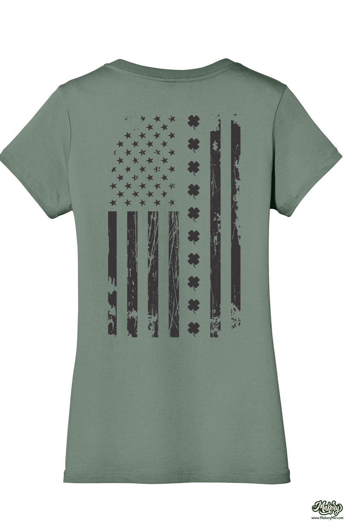 Shamrock Flag - Ladies V-Neck / Laurel Green / back