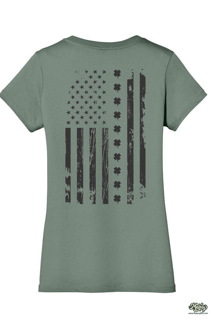 Shamrock Flag - Ladies V-Neck / Laurel Green / back