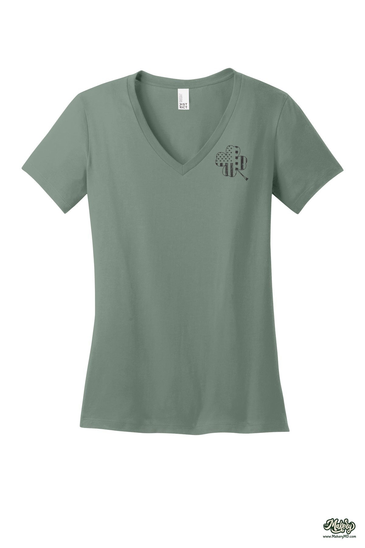 Shamrock Flag - Ladies V-Neck / Laurel Green / front
