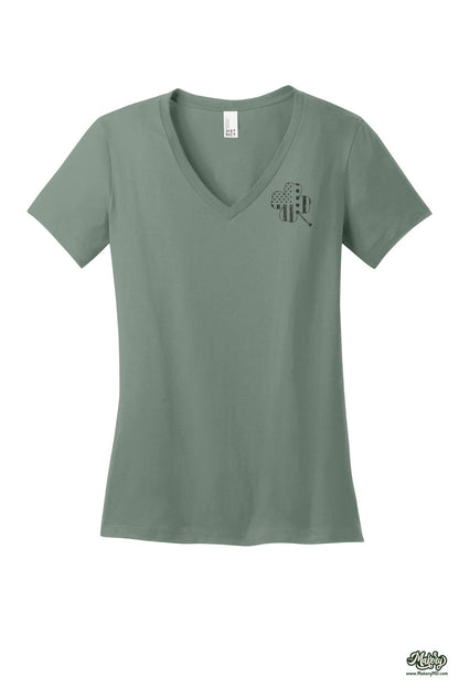 Shamrock Flag - Ladies V-Neck / Laurel Green / front