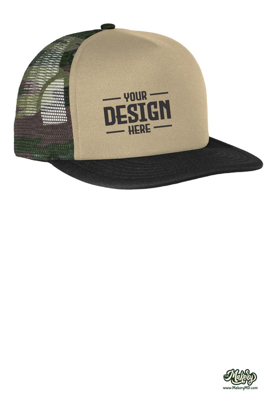 District Flat Bill Snapback Trucker Cap. DT624 (Choose Your Design)
