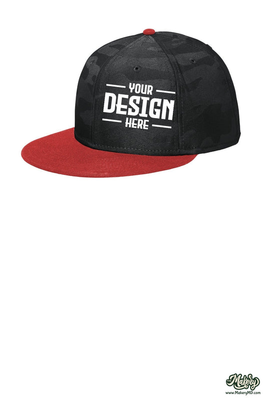 New Era Camo Flat Bill Snapback Cap. NE407 (Choose Your Design)