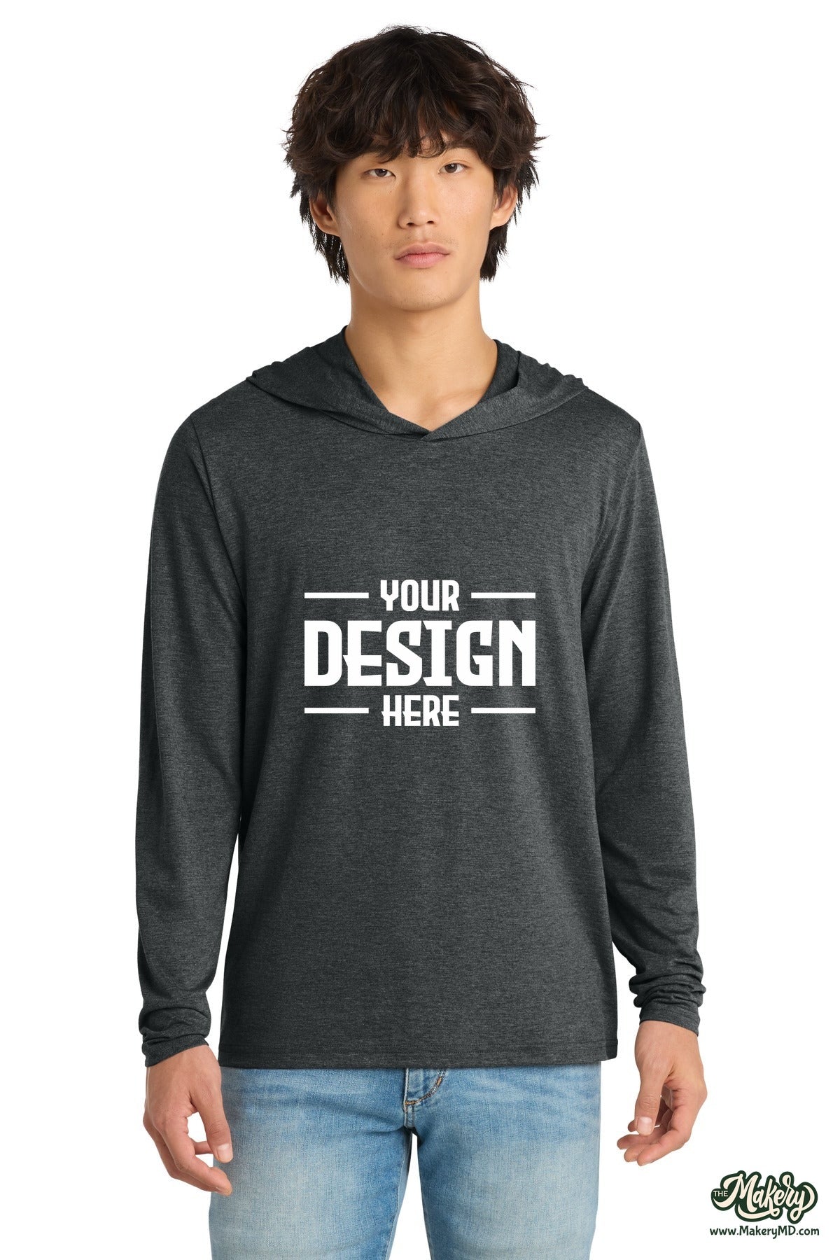 District Perfect Tri Long Sleeve Hoodie. DM139 (Choose Your Design)